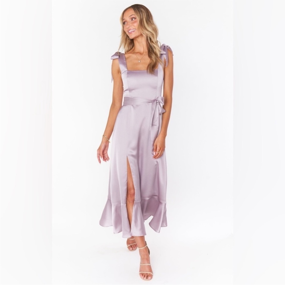 SHOW ME YOUR MUMU Claire Midi Dress In Dusty Purple Luxe Satin